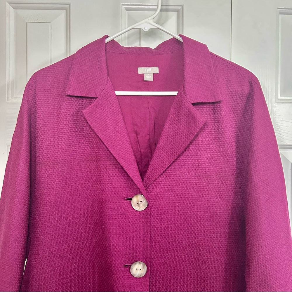 J. Jill Fuchsia Plum Silk & Cotton Blend Button Front Short Sleeve Blazer Sz XL - Picture 2 of 16